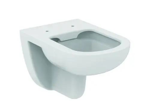Wand-WC von Ideal Standard in weißer Ausführung, spülrandlos, mit klaren Linien. Das Keramikelement zeigt die charakteristische Form eines modernen Wandtoilettens.